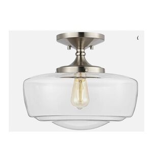 Marfa 14" Glass/Iron Farmhouse Modern LED Flush Mount -Nickel Finish NEW IN BOX